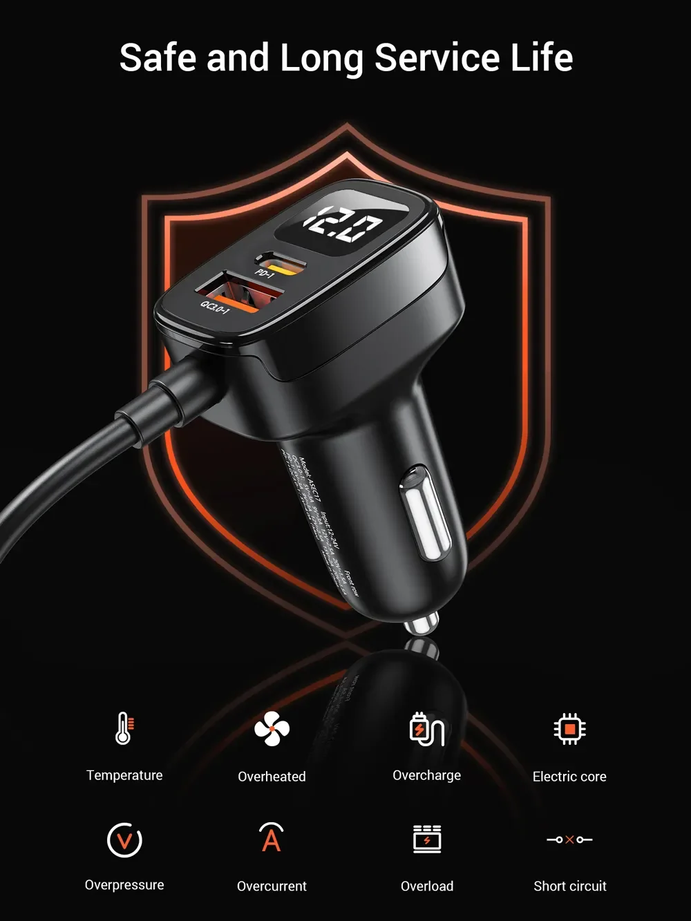 Asome tech 78w usb auto ladegerät 5 ports qc 3,0 pd 3,0 scp usb typ c schnell ladegerät für iphone samsung tablet xiaomi auto usb ladegerät – Detail 8