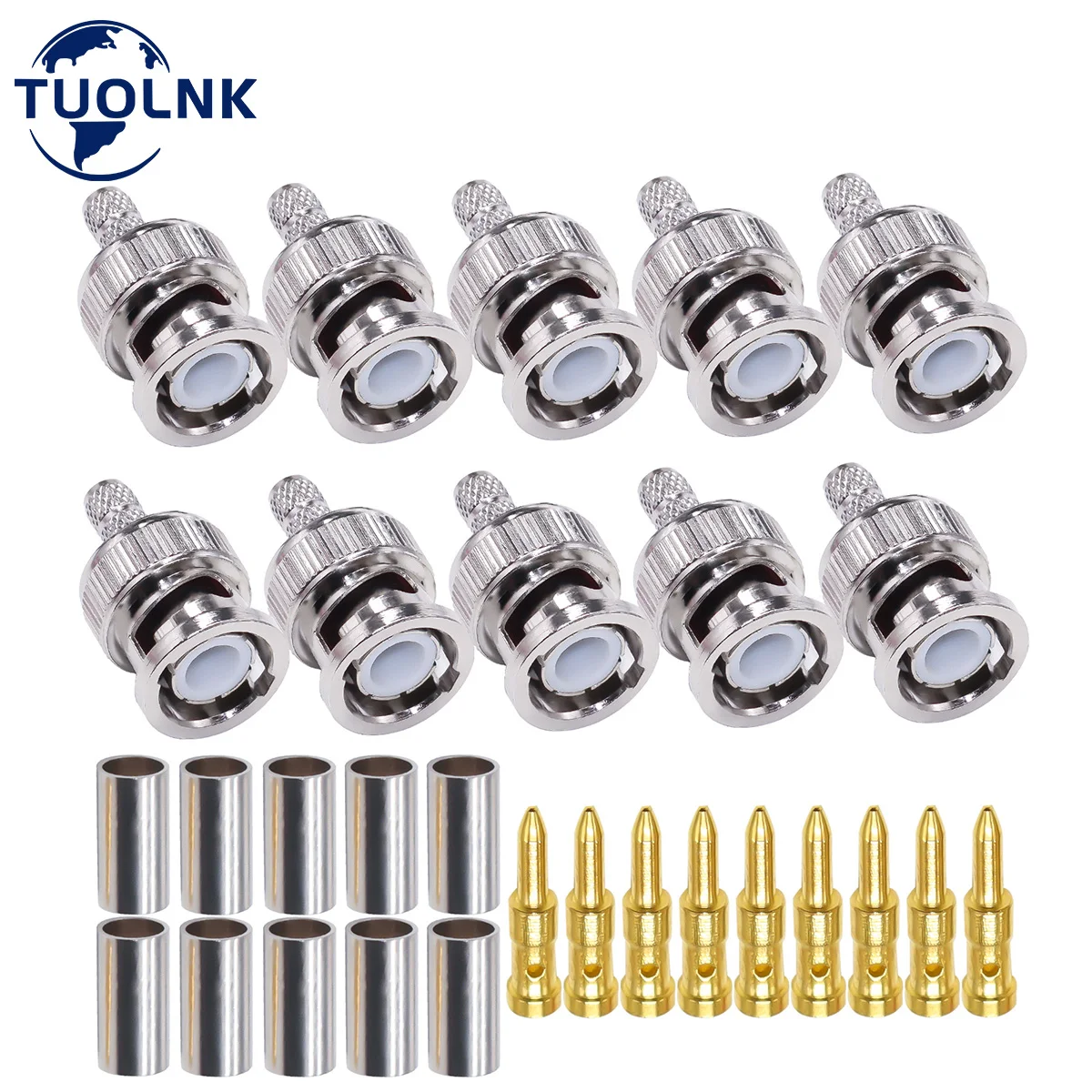Tuolnk-bnc Male Plug Conector Crimp Rg58 Rg142 Cabo Coaxial tipo Bnc Conversor de Solda 10 Pcs