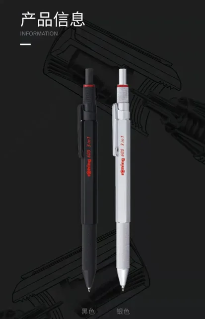 ROtring 600 Gel Pen - 0.55mm Black Ink, Silver Metal Body With Knurled Grip, Refillable