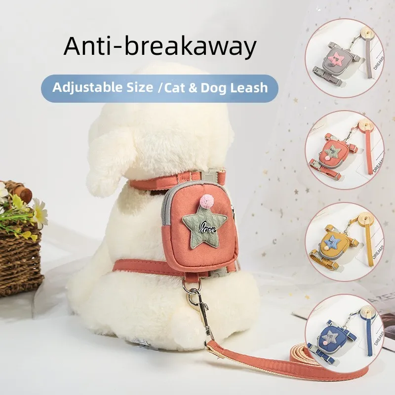 

Dog Traction Rope Adjustable Pet Backpack Poodle Bichon Cute Leash Chest Strap Cat Collar Suit Dog Accessories Pet Supplies