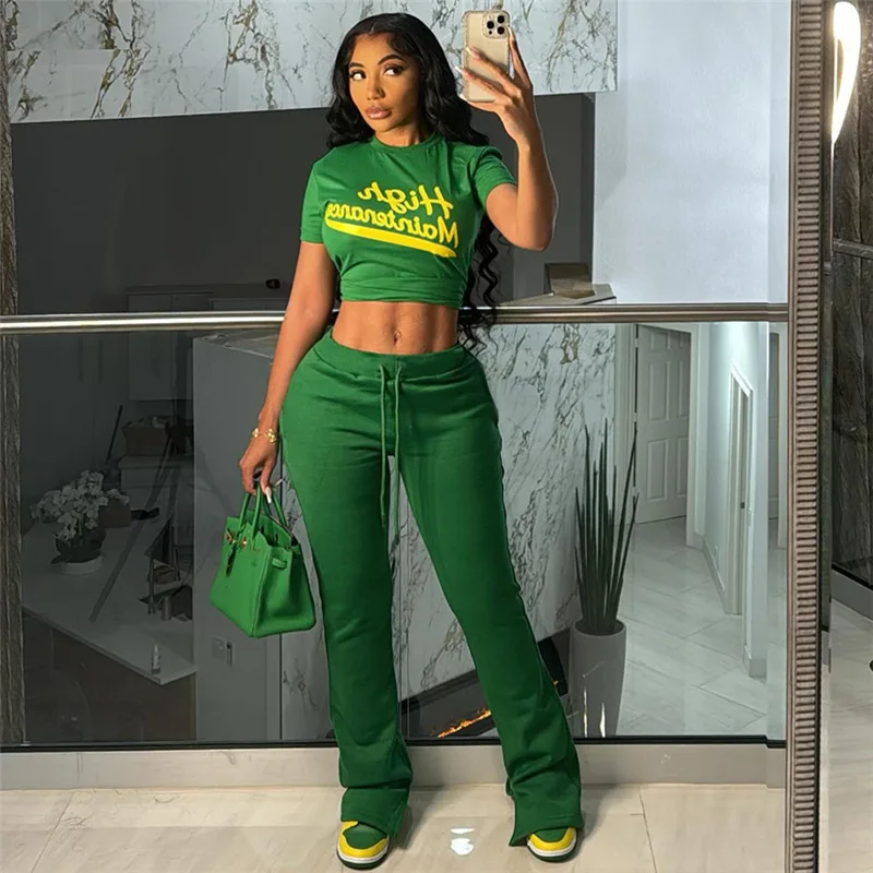 Ladies Sexy Crop Tops Two Piece Pant Set Outfits Matching Sets 2024 Women Y2K Streetwear Elegant Letter Print 2 Piece Summer Set
