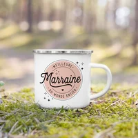 Best Godfather & Godmother In The World French Print Enamel Mugs Brother Sister Friends Gifts Drink Milk Coffee Cup Camping Mug 3