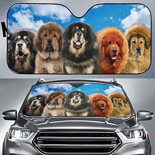 

Cute Tibetan Mastiff Family Dog Lover Car Sunshade, Tibetan Mastiff Auto Sunshade for Car Decor, Car Windshield Durable Visor fo