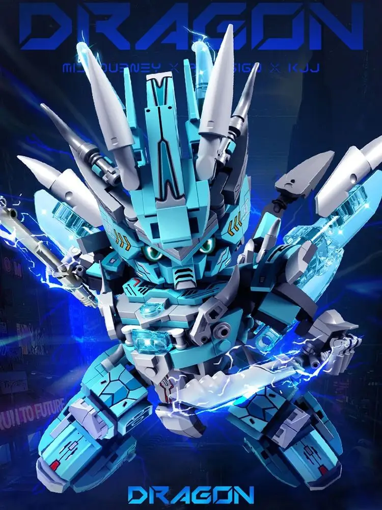Superhero Mecha Building Blocks 2 in 1 Transforming Robot Blue Dragon Animal Bri