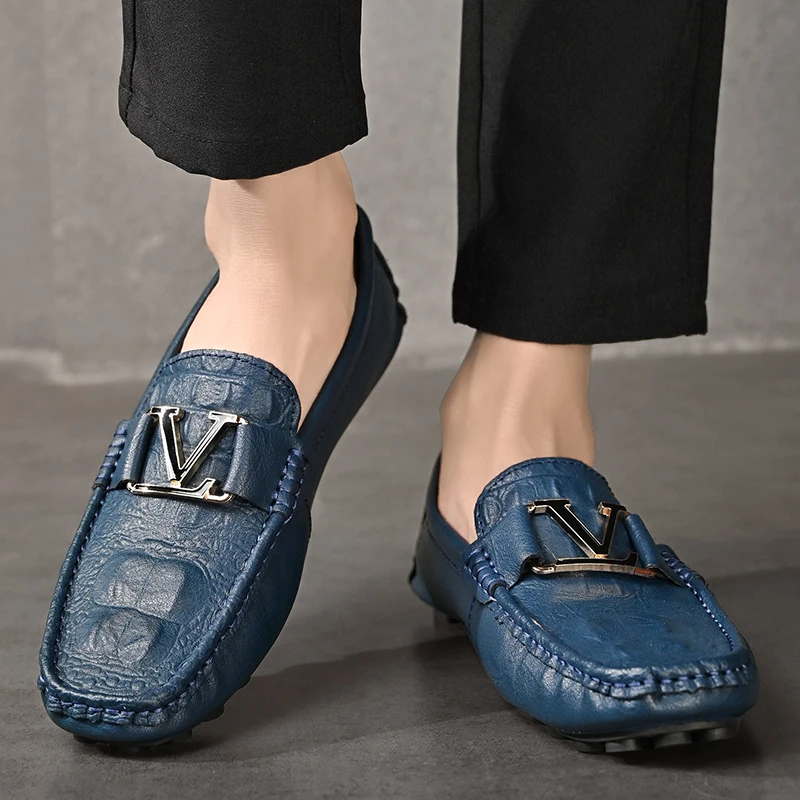 Men's leather shoes spring and summer leisure business dress shoes soft bottom breathable driving bean shoes fashion party shoes 3