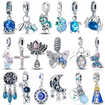 100% 925 스털링 실버 여행 비행기 여권 펜던트, 빛나는 반딧불 매력, 맞춤 판도라 팔찌, DIY 보석 만들기