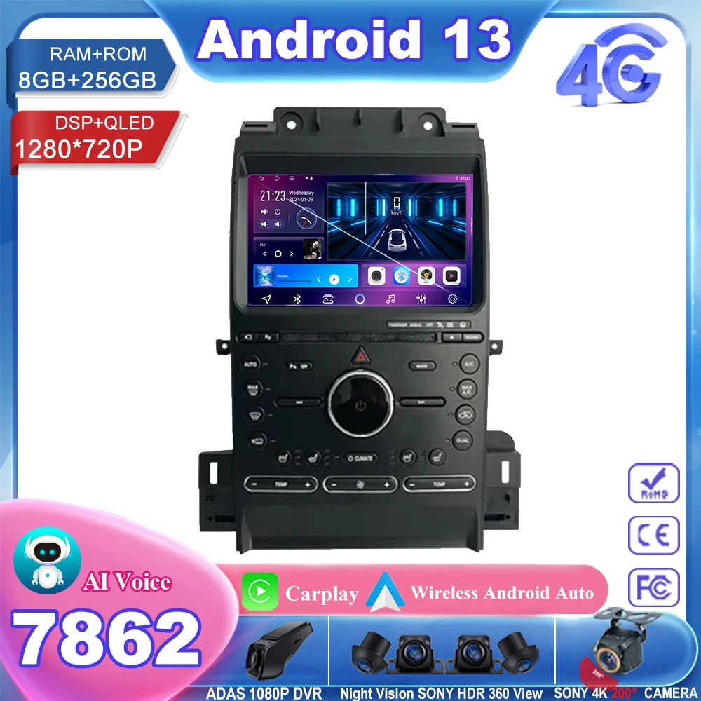 

7862 Android 13 For Ford Taurus 2011-2016 Car Radio Stereo Multimedia Player GPS Navigation 5G wifi Wireless Carplay HDR QLED BT