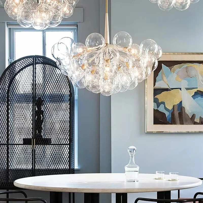 북유럽 스타일 컬러풀/투명 버블 LED 천장 샹들리에 식탁용 어린이 방 풍선 홈 데코 조명