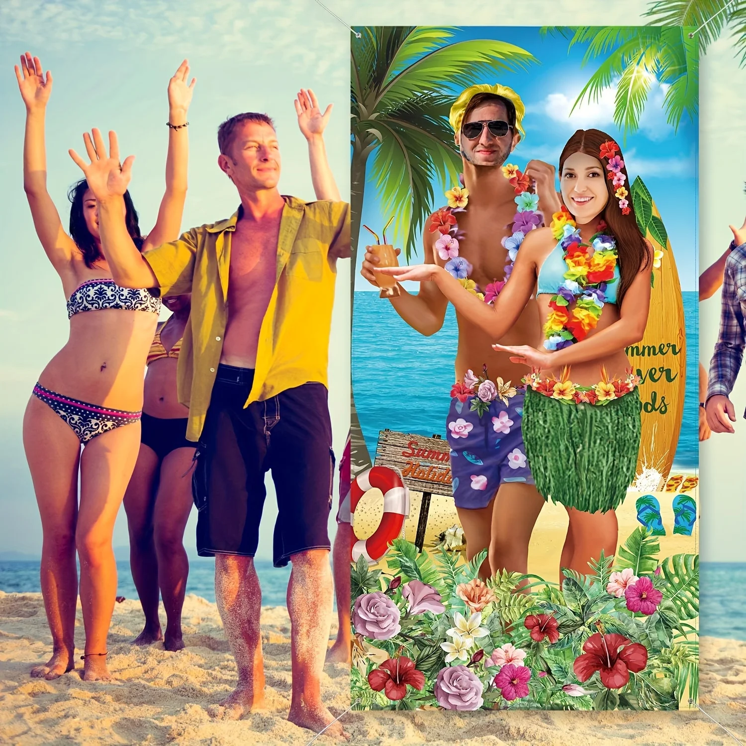 Hawaiian Aloha Party Decorations Luau Couple Photo Prop Giant Fabric Hawaiian Luau Photo Booth Background