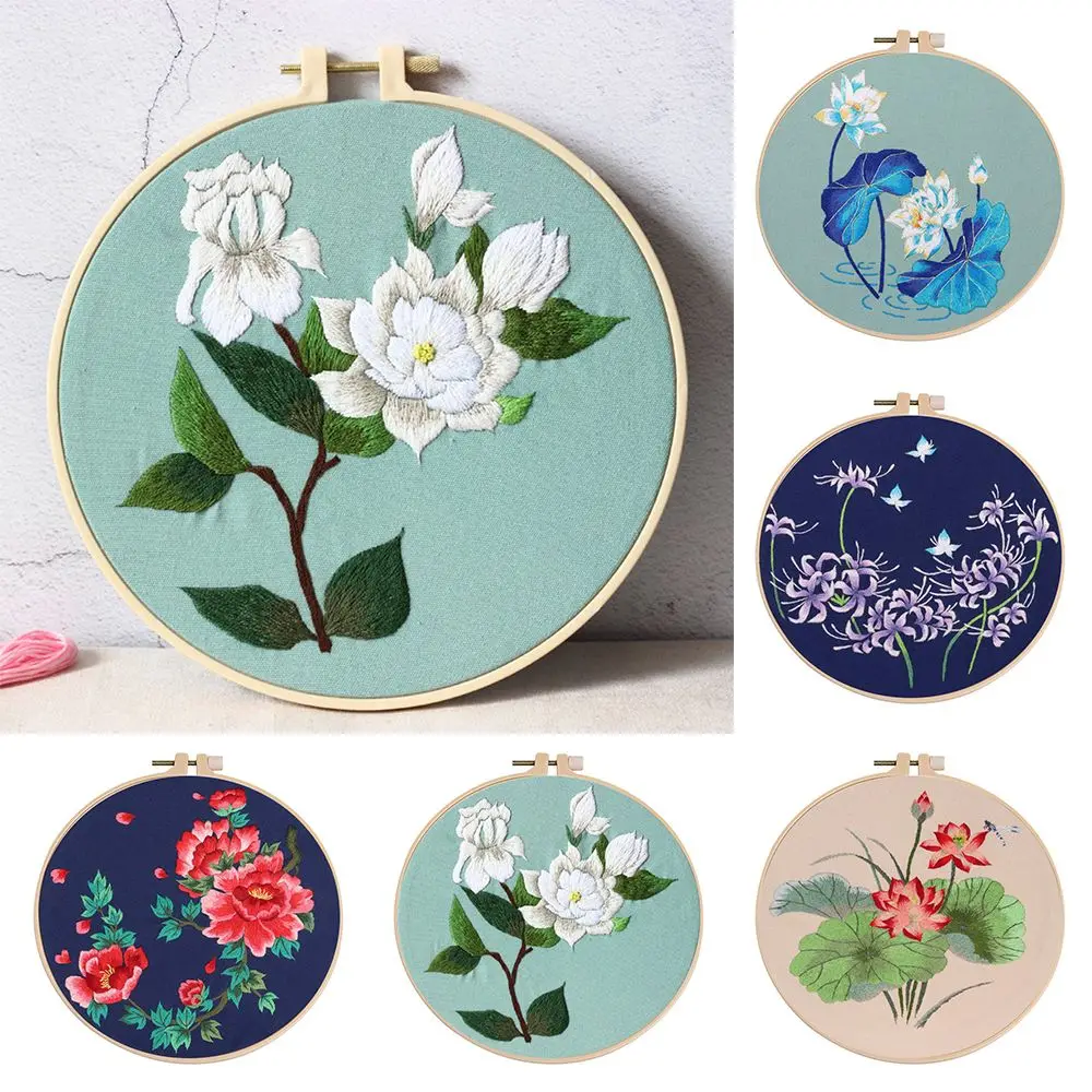 Hand Embroidery Kit DIY Needlework Bouquet Flower Needlecraft for Beginner Cross Stitch Artcraft Material Pack With Hoop