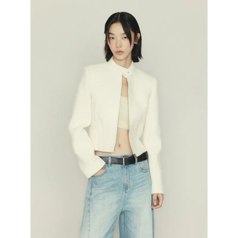 

2023 New Arrivals Top Quality Wool Stand Collar Long Sleeve Small Fragrance Tweed Cardigan Short Slim-fit Jacket