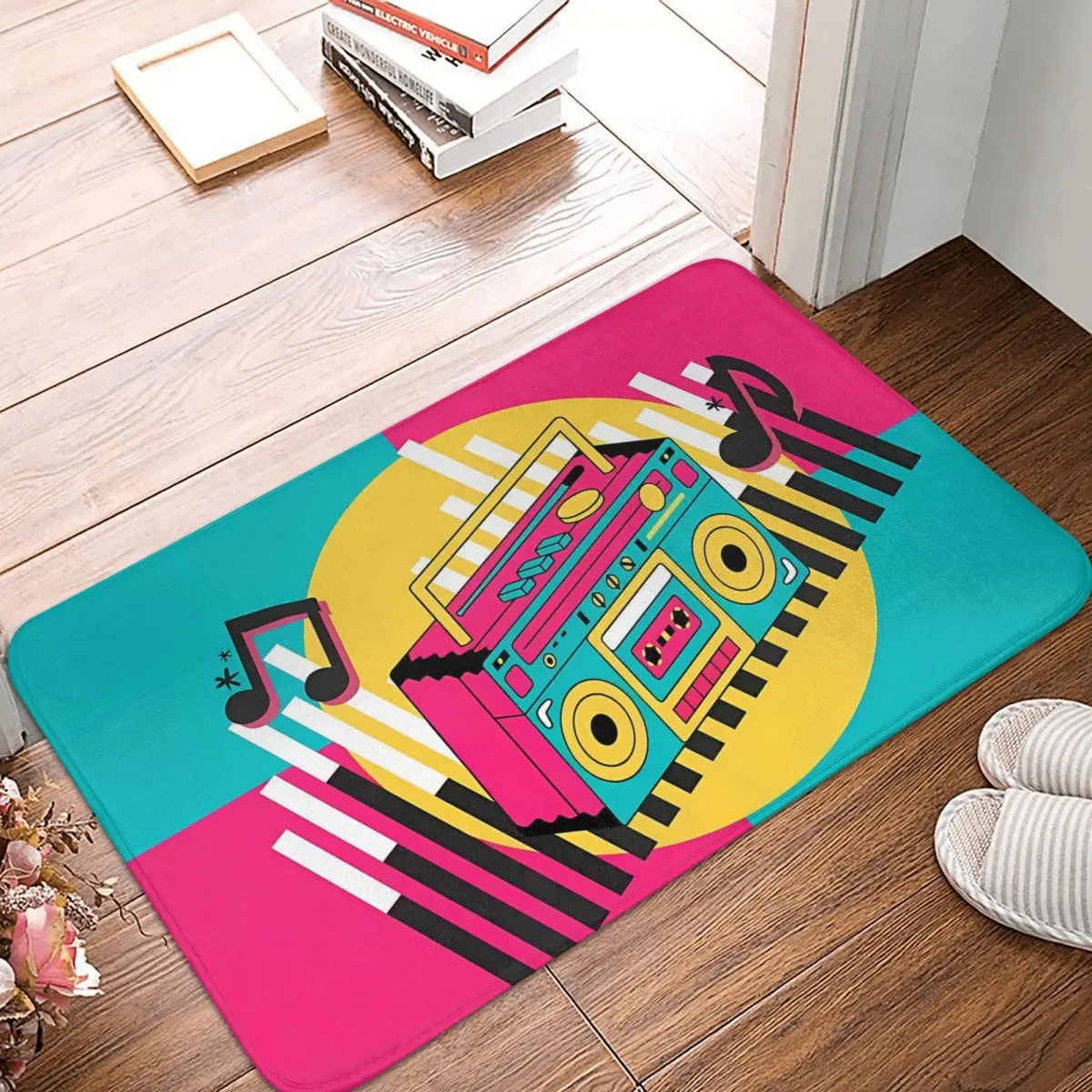 Let'S Dance Retro Neon Design Boombox Boom Box Musica Antiscivolo Zerbino Tappeto Bagno Tappetino Da Cucina Benvenuto Decorativo Per La Casa