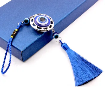 Evil Eye Lucky Charm Protection Tassel Crystals Feng Shui Car Room Decor Turkish Blue Eye Retro Glass Pendant Home Decor Gift 1