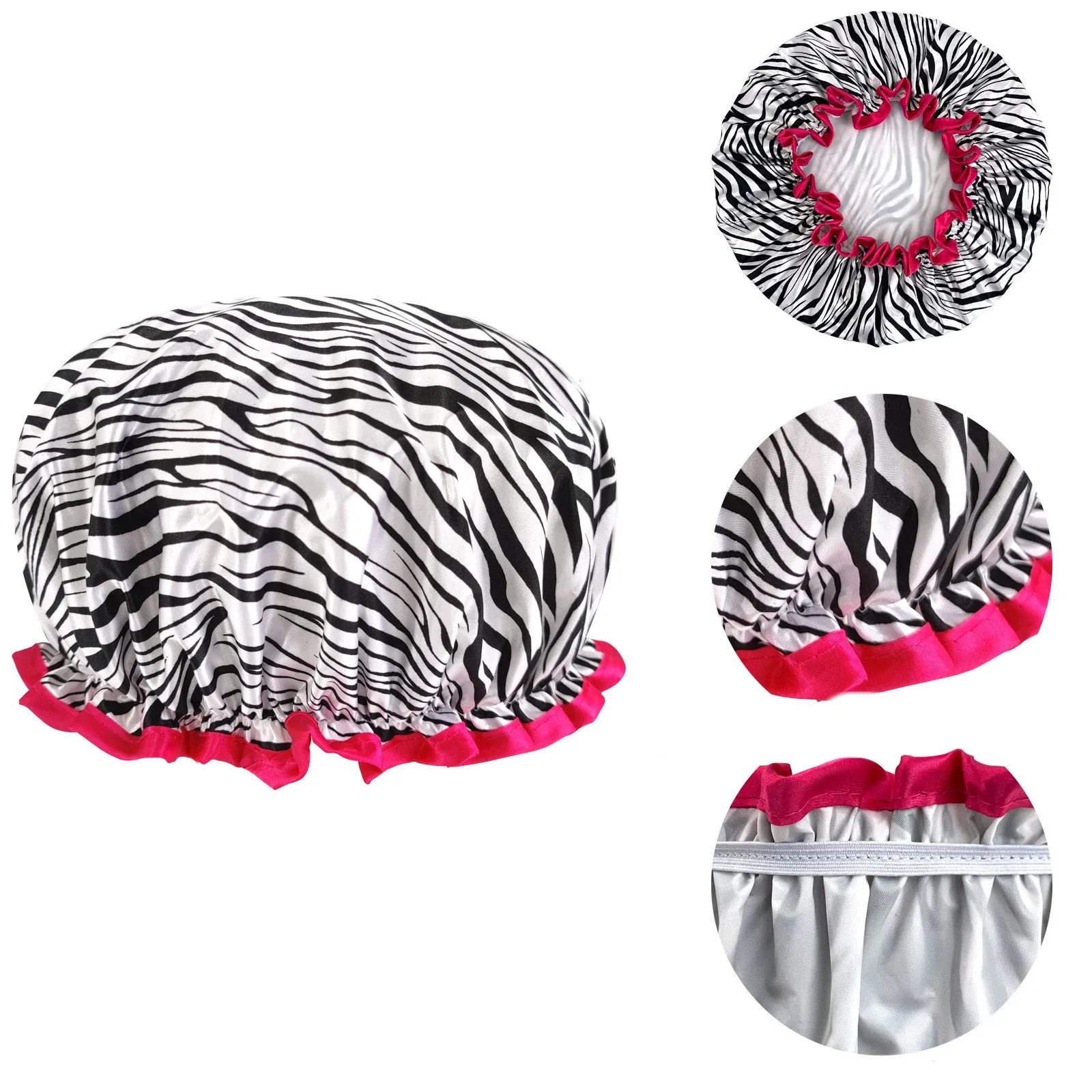 Leopard Print Double Layer Waterproof Shower Cap - Reusable and Elastic Hair Cover