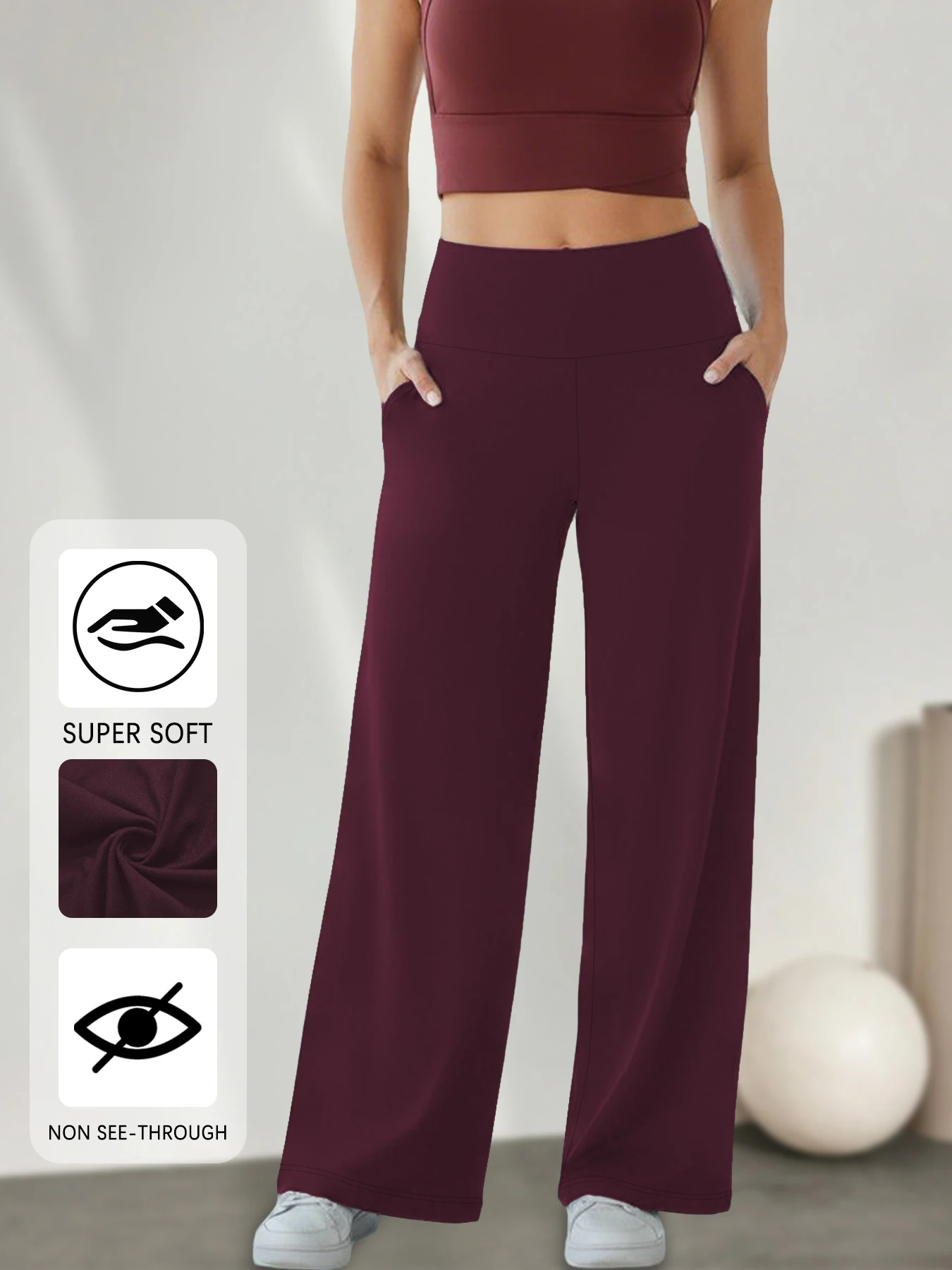 Damen-Sweatpants mit weitem Bein und Taschen, superweiche, locker sitzende Sport-Sweatpants – Detail 8