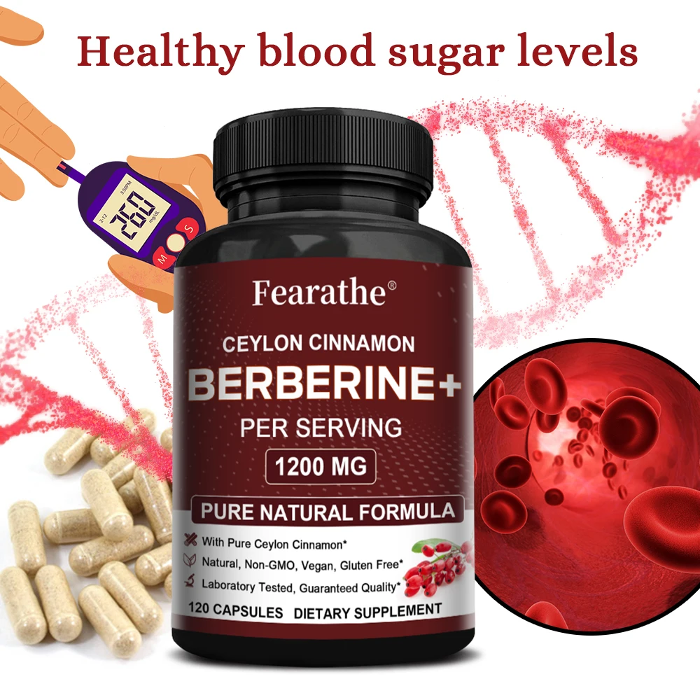 Berberine & Ceylon Cinnamon-Natural Non-GMO Gluten-Free 120 Veggie Capsules Cardiovascular Immune & GI Health Antioxidant