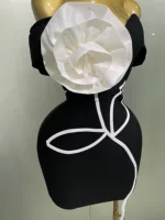 Women 2025 New Sexy Off Shoulder White Flower Black Mini Bodycon Bandage Dress Luxury Celebrity Evening Club Elegant Party Gowns - Image 6