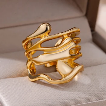 Anelli in acciaio inossidabile per donna uomo anello aperto ampio cavo color oro femminile moda maschile festa di nozze regalo di gioielli per dita 2024 1
