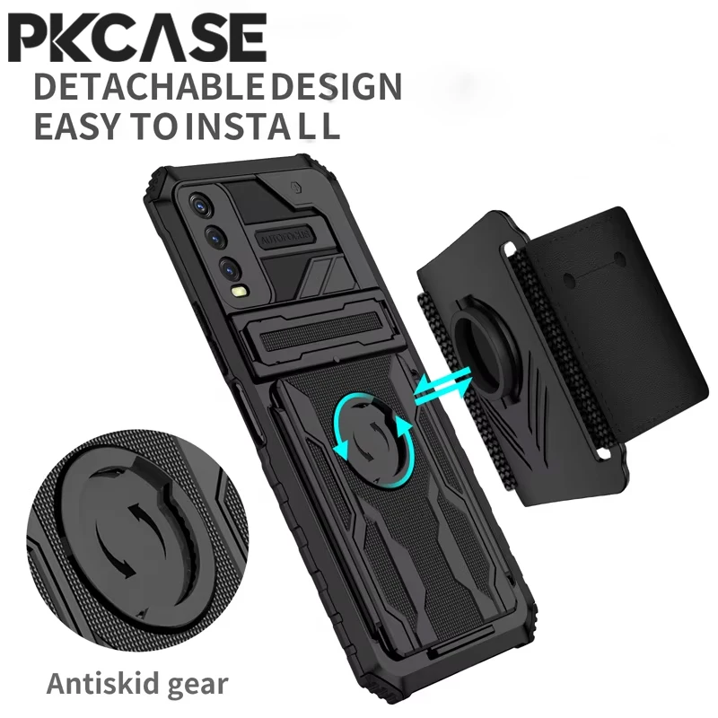 PKCASE Shockproof Phone Case For VIVO Y72 5G Y53S Y20 Y20S Y20i Y17 Y15 Y12 Y12S Y12A Y11 Y5 Bracket Wristband Protective Case 2