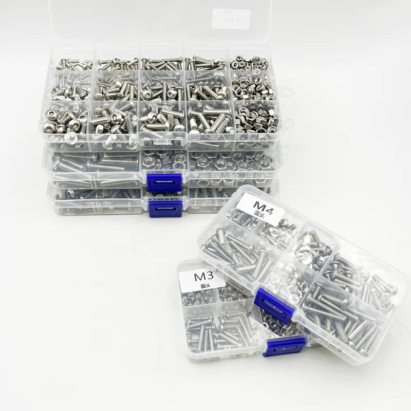 M2 M3 M4 M5 M6 Hex Button Socket Head Cap Bolt and Nut Set 304 Stainless Steel Hexagon Hex Socket Button Head Screw Assortment screw bolt nut set stainless steel screws hexagon socket head cap screw hex nuts assortment kit