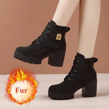 أحذية منصة ذات قاع سميك من الجلد الطبيعي للشتاء 8