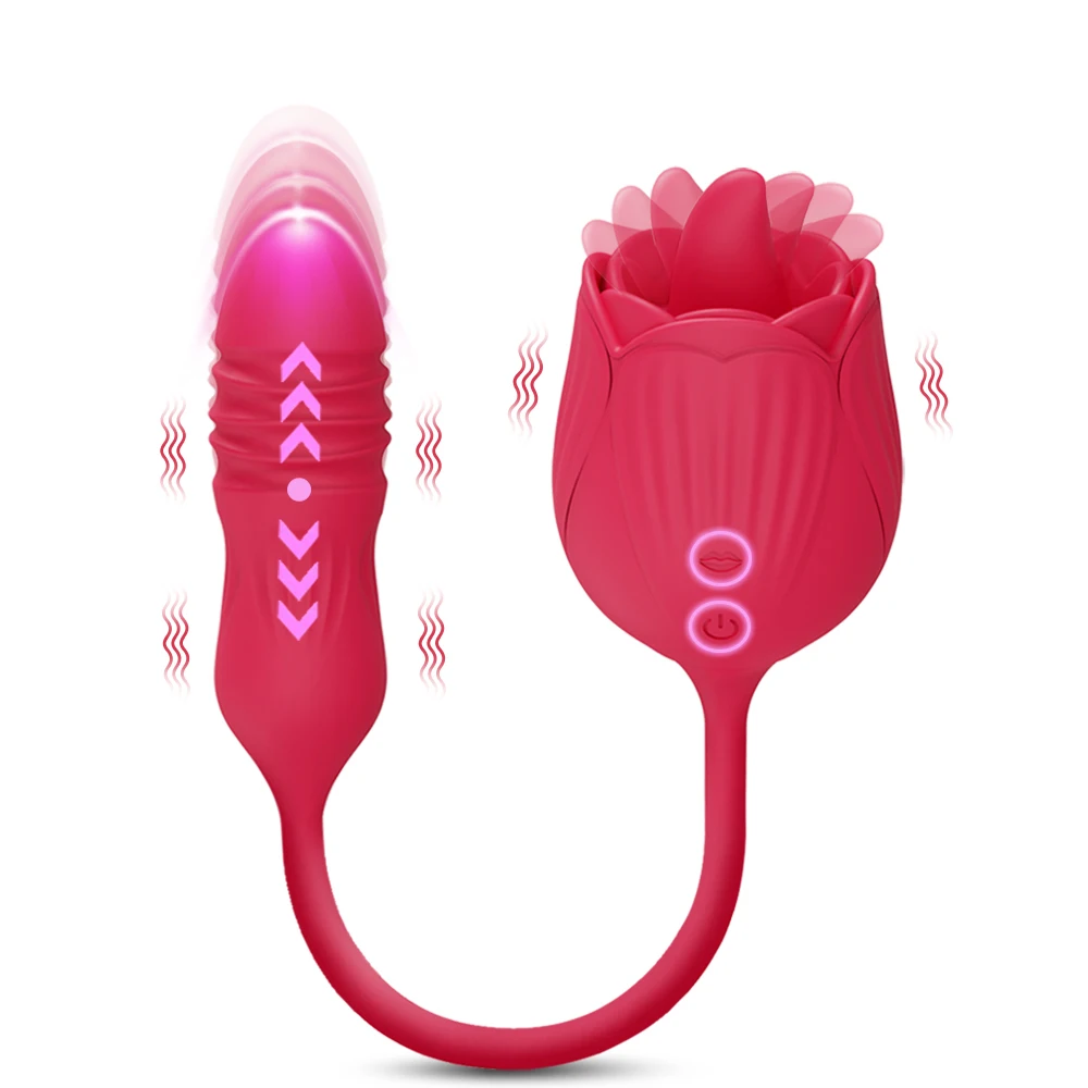 Rose-Spielzeug-Dildo stoßen Vibrator Sexspielzeug für Frauen Ei Klitoris Sauger Stimulator Zunge lecken saugen Erwachsene Waren weiblich 1
