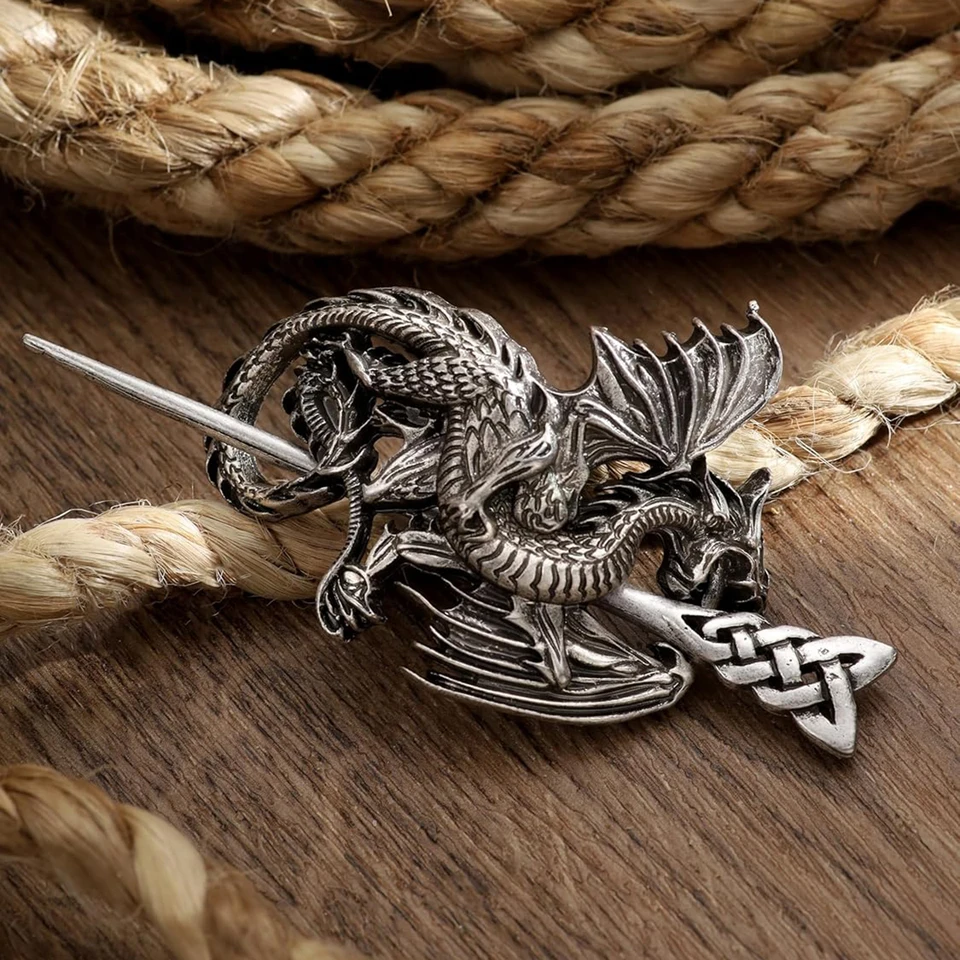 Forcine A Bacchetta Metalliche Vintage | Stile Vikingo | Con Motivo Drago-Serpente | Lunghezza 43 Cm - Foto 2