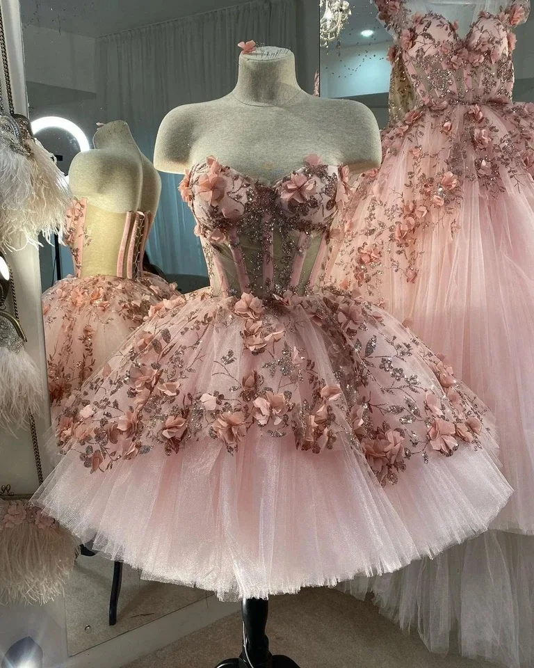 vestido de 15 corto rosa