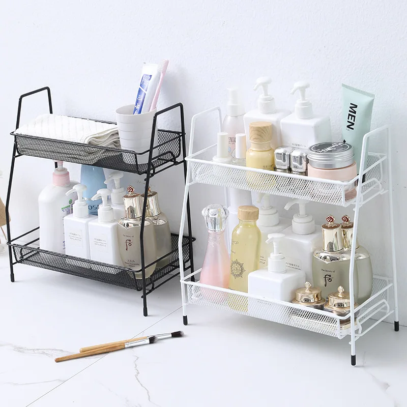 

Detachable Iron Art Double Layer Storage Kitchen SeaSoning Rack Bathroom CosmetiCs Sorting Rack