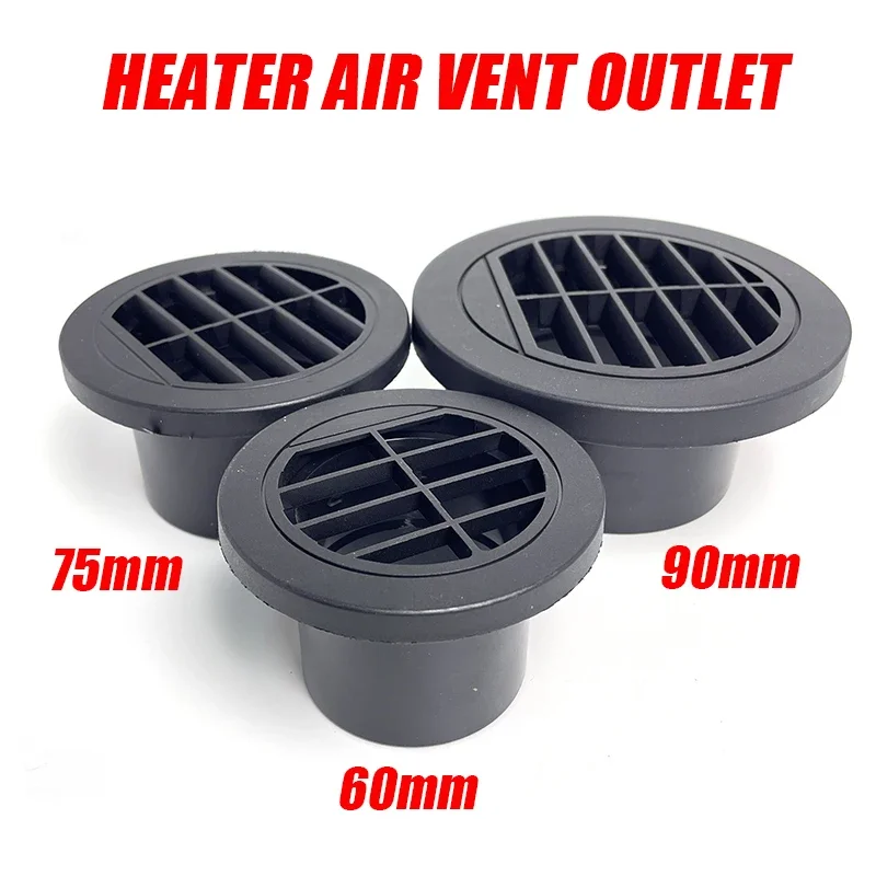 Heater Duct Connector 1PC 60mm/75mm/90mm Diesel Heater Duct Ducting Air Vent Outlet Flat Round Rotatable Connector Black For Car Truck VAN Camper
