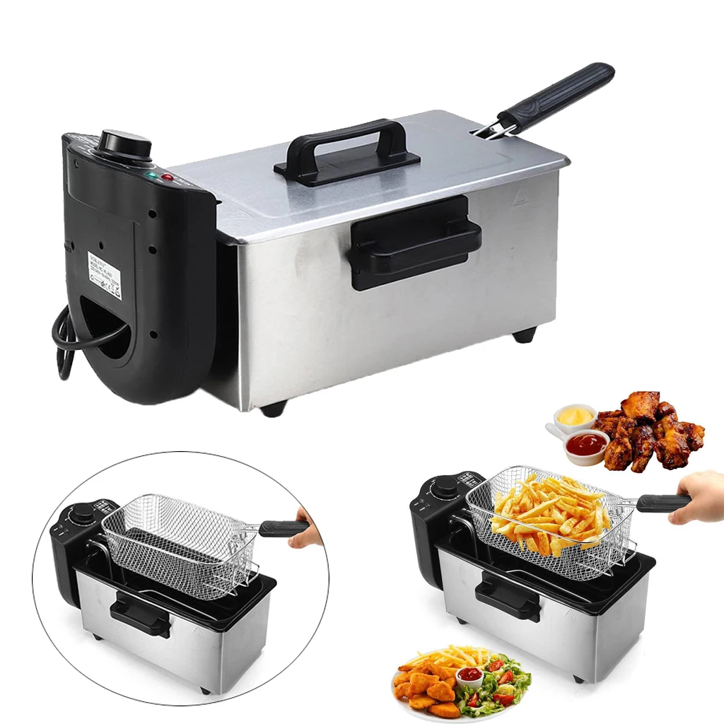 2000 Watt Stainless Steel Triple Basket Electric Deep Fryer, Household commercial fryer machine, fried skewers, European regulation, deep fryer
