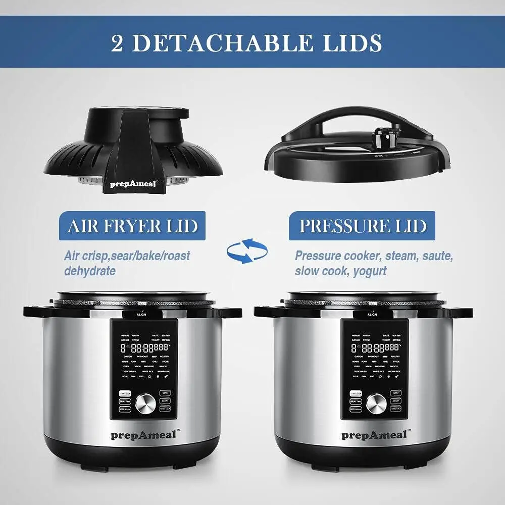 Pressure Cooker & Air Fryer Combo with Pressure Lid and Air-Fry Lid-7-in-1 cooking Modes, Easy Read LCD Display, 27 Presets Pr
