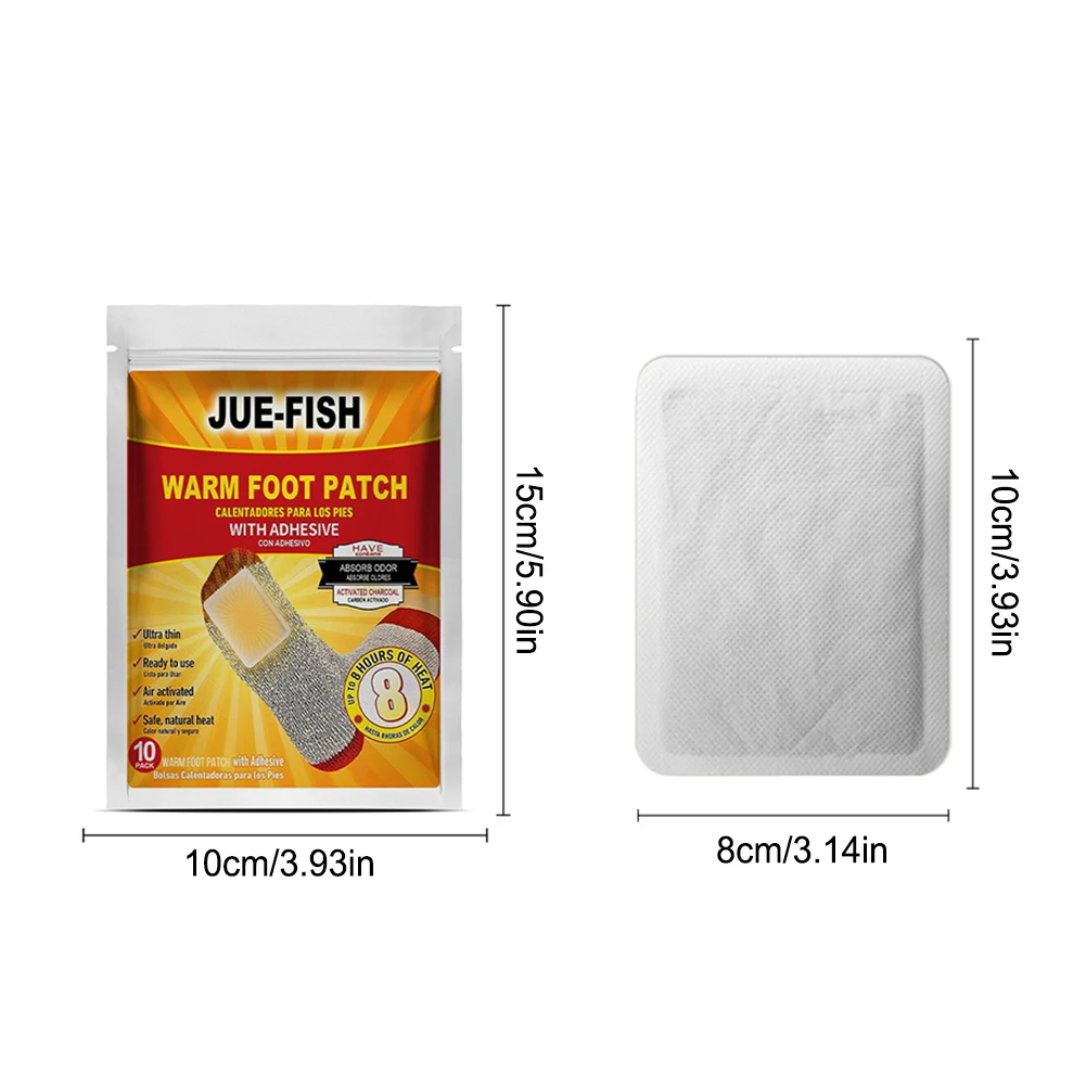10Pcs Pack Foot Warming Pads Natural Foot Warmer Stickers Air Activated Up To 8 Hours of Heat for Outdoor Fishing Hunting
