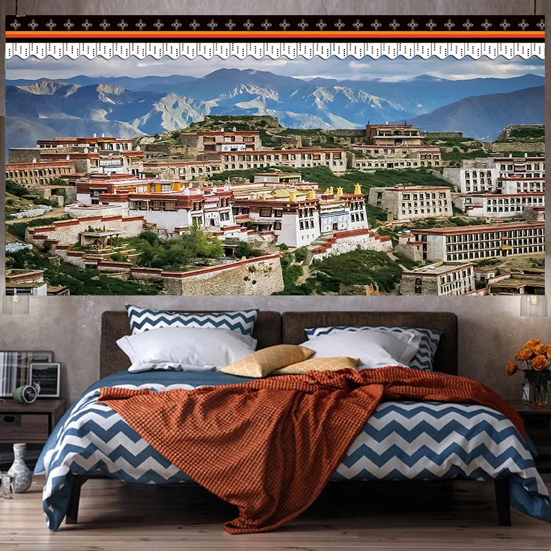 

Tibetan Style Ethnic Macrame Wall Hanging Tapestry The Potala Palace Art Cloth Room Decor Aesthetic Decoration Poster