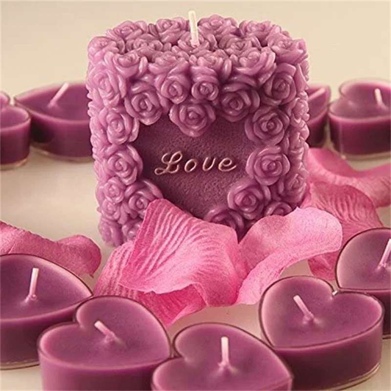 Rose Heart Love Silicon Candle Mold DIY Valentines Day Silicone Molds DIY  Handmade Resin Casting Mold