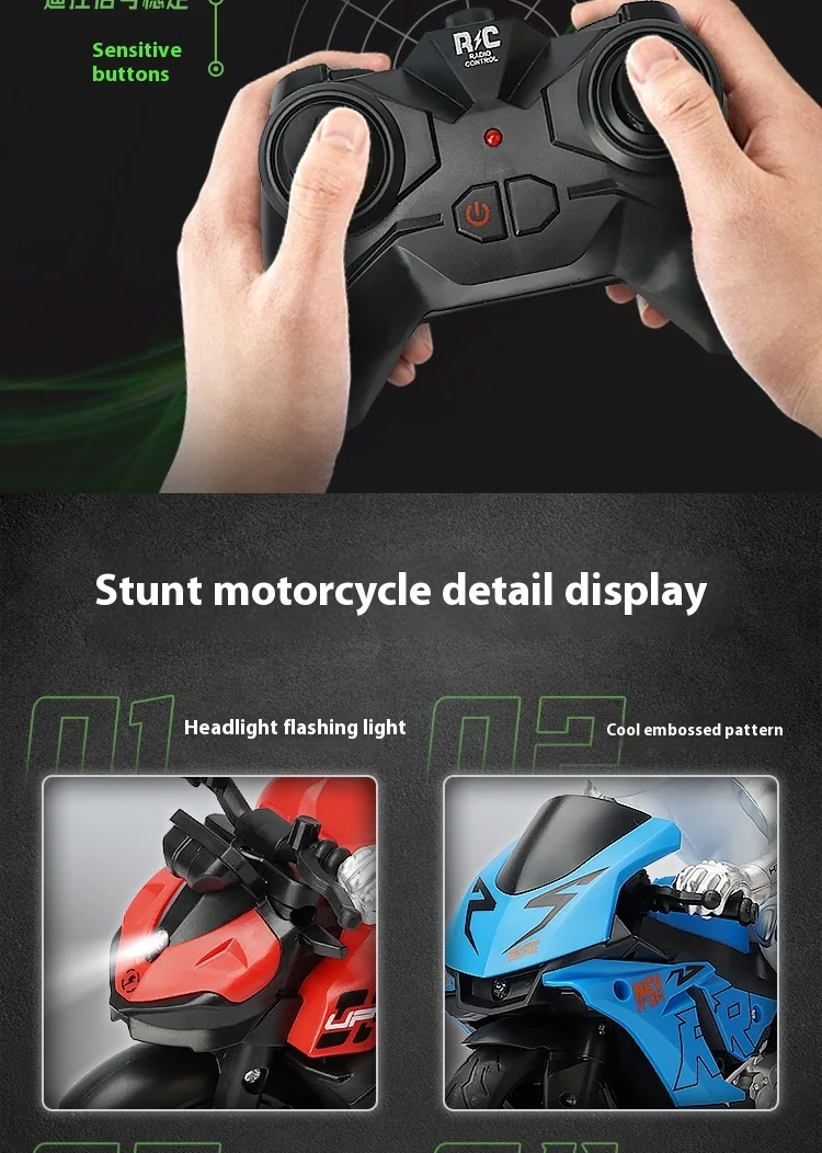 Motocicleta de control remoto, motocicleta todoterreno inteligente de aleación, juguete eléctrico, coche de carreras RC de alta velocidad, motocicleta acrobática a la deriva