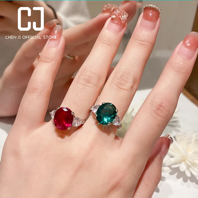 Classic Jewelry Ruby Emerald Pigeon Blood Ring For Women 925 Sterling Silver New Vintage Gemstone Oval Ring Wedding Fine Jewelry