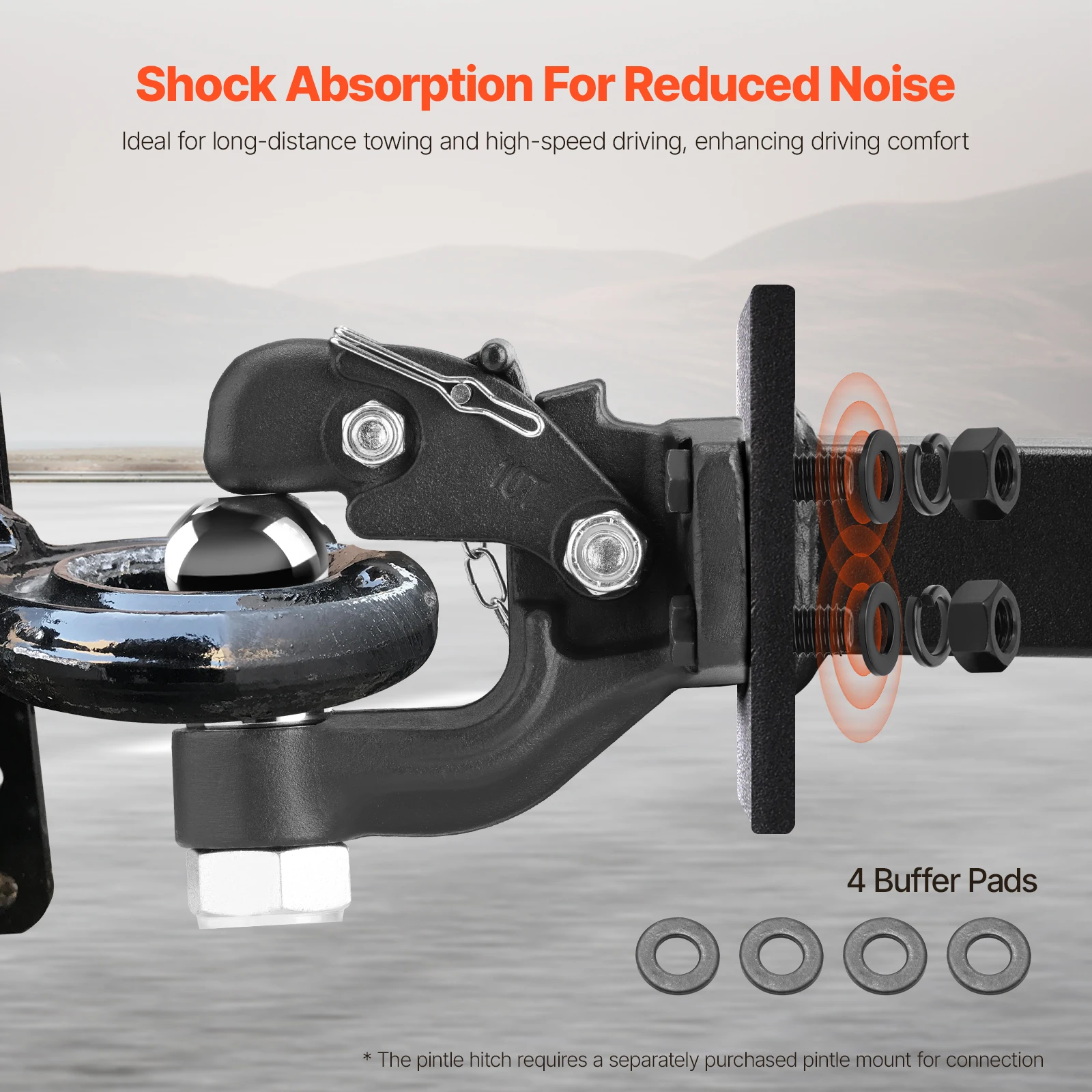 SucceBuy 20000/30000Lbs Pintle Hook Trailer Receiver Hooks Combination 2-5/16in Hitch Ball fits 2.5-3in Lunette Ring for Truck