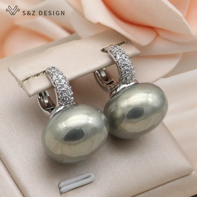 S & Z DESIGN nouvelle mode pain rond grande perle boucles d'oreilles pour les femmes bijoux de mariage cadeau tempérament cubique zircone Eardrop