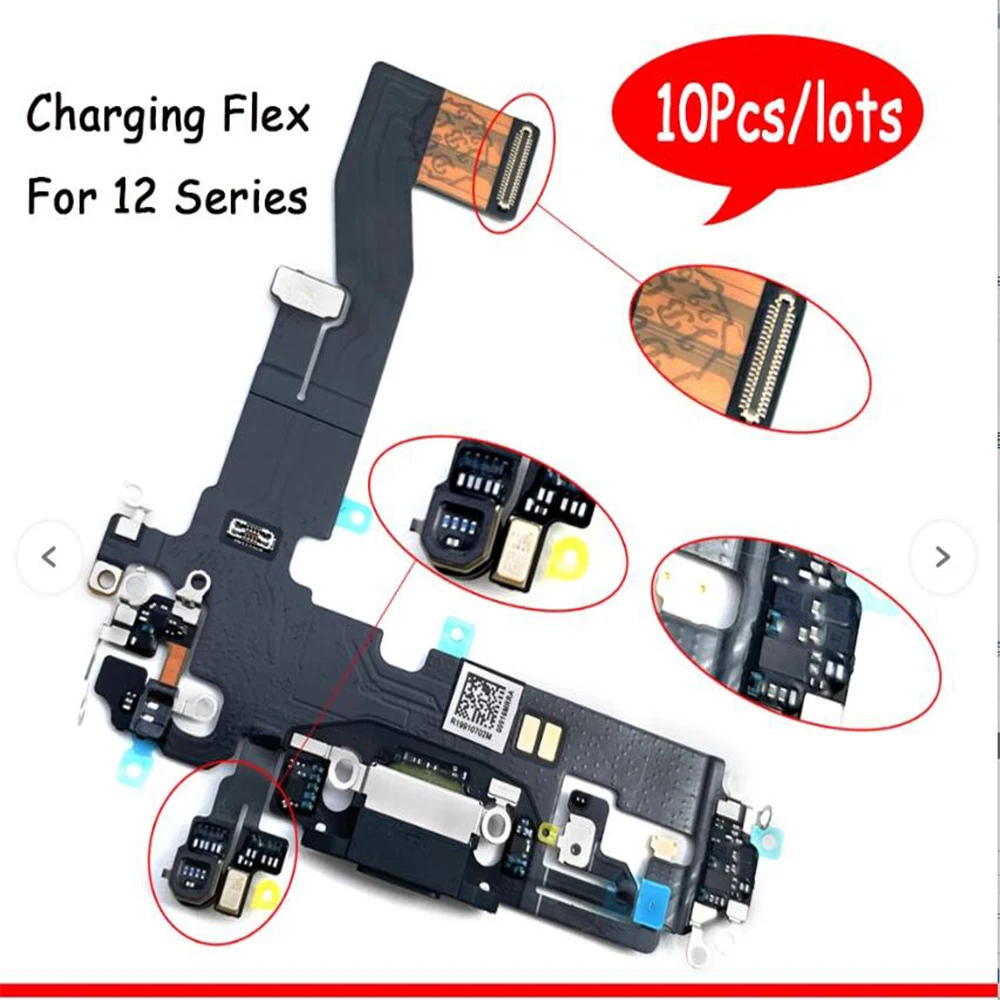 

10 шт., USB-коннектор для зарядного устройства, гибкий кабель для зарядки с микрофоном для iPhone 12 pro Max mini 12 Pro