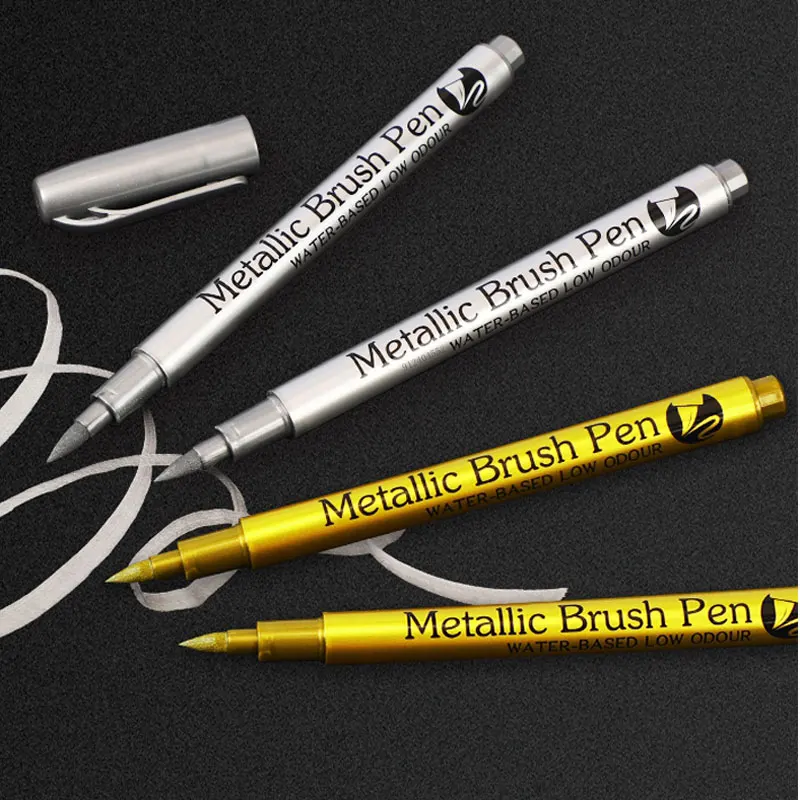 6Pcs Permanent Marker Metallic Marker Pens Gold Silver Paint Markers for Art Rock Painting DIY Photo Album Crafts Ceramics Metal