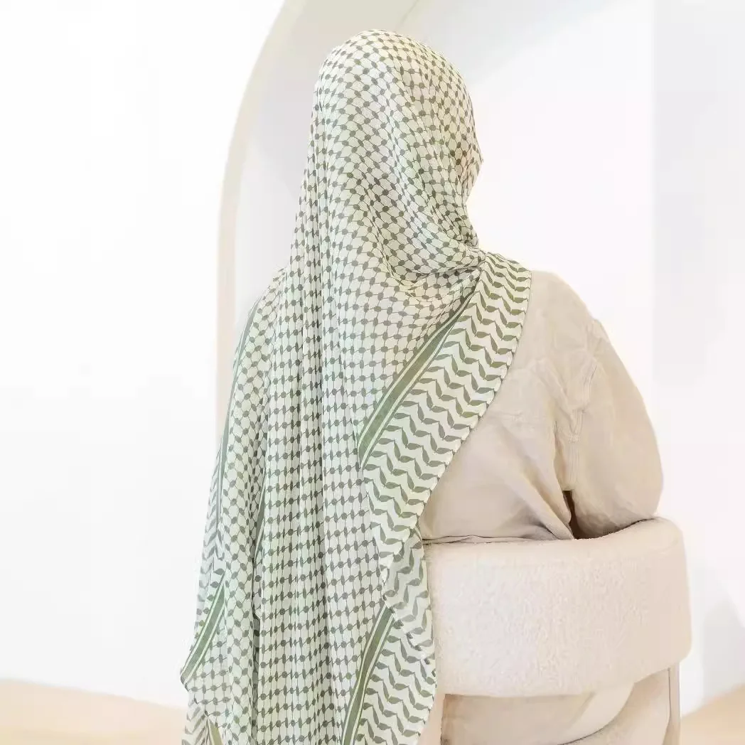 

Eid Keffiyeh Hijab Scarf Palestinian Printed Chiffon Headscarf Long Hijabs for Woman Muslim Arab Turban Shawls Islamic Clothing