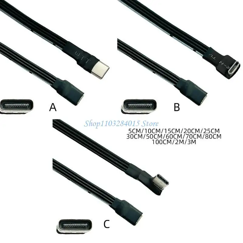 R6FF USB C 수컷에서 USB C 암컷 확장 케이블 90도 리본 플랫 USB C 케이블 18W 충전 데이터 전송 480mbps