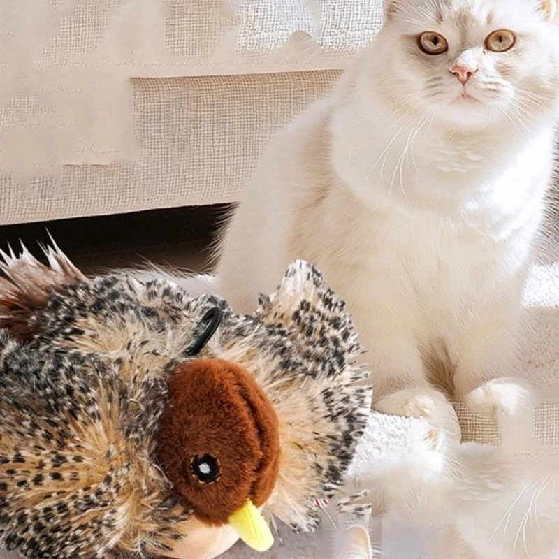 Lovely Plush Bird Toy For Cats with Realistic Bird Sounds for Boredom Cats Chasing and Encourage Engaging Fun