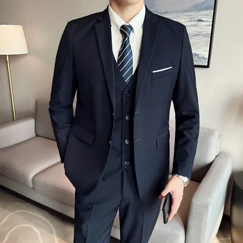 Abito da sposa casual da uomo d'affari in 3 pezzi di alta qualità, gilet, pantaloni, set di abbigliamento da banchetto alla moda bello S-6XL