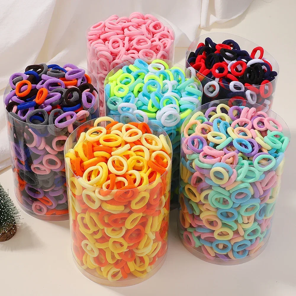 200PCS Kisded lányok Színes Nylon Alkalmazkodó m haja zenekarok Lófark Elfér kicsi haja Talpfa Radírgumi zenekarok scrunchie haja kiegészítők ajándékok