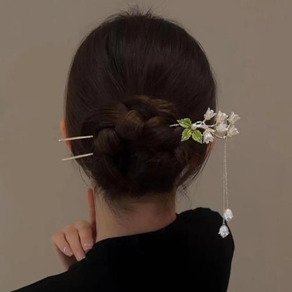 

Retro Bellflower Pearl Tassel Hairpin Chinese Hanfu Dished Hair Hairpin Ancient Simple Ladies Pearl Headdress Hair Accessories