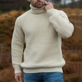 2025Maglione a collo alto caldo spesso da uomo Solido Autunno Inverno Maglioni lavorati a maglia retrò Uomini semplici Pullover elastici Top casual allentato 1