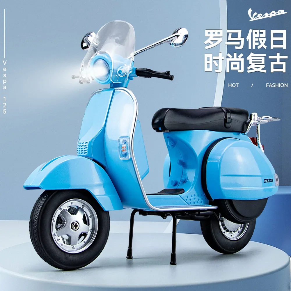

1:10 Vespa 125 Motorcycle model High Simulation Diecast Metal Alloy Model car Sound Light Collection Kids Toy Gifts