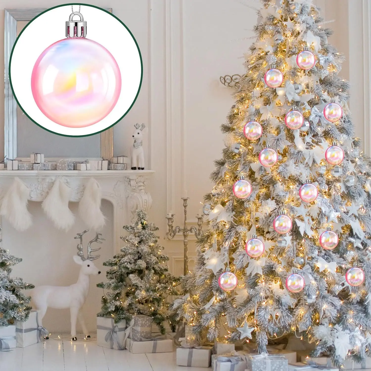 Hangende rode kerstballen 5 stuks 6 cm met groen Hortus